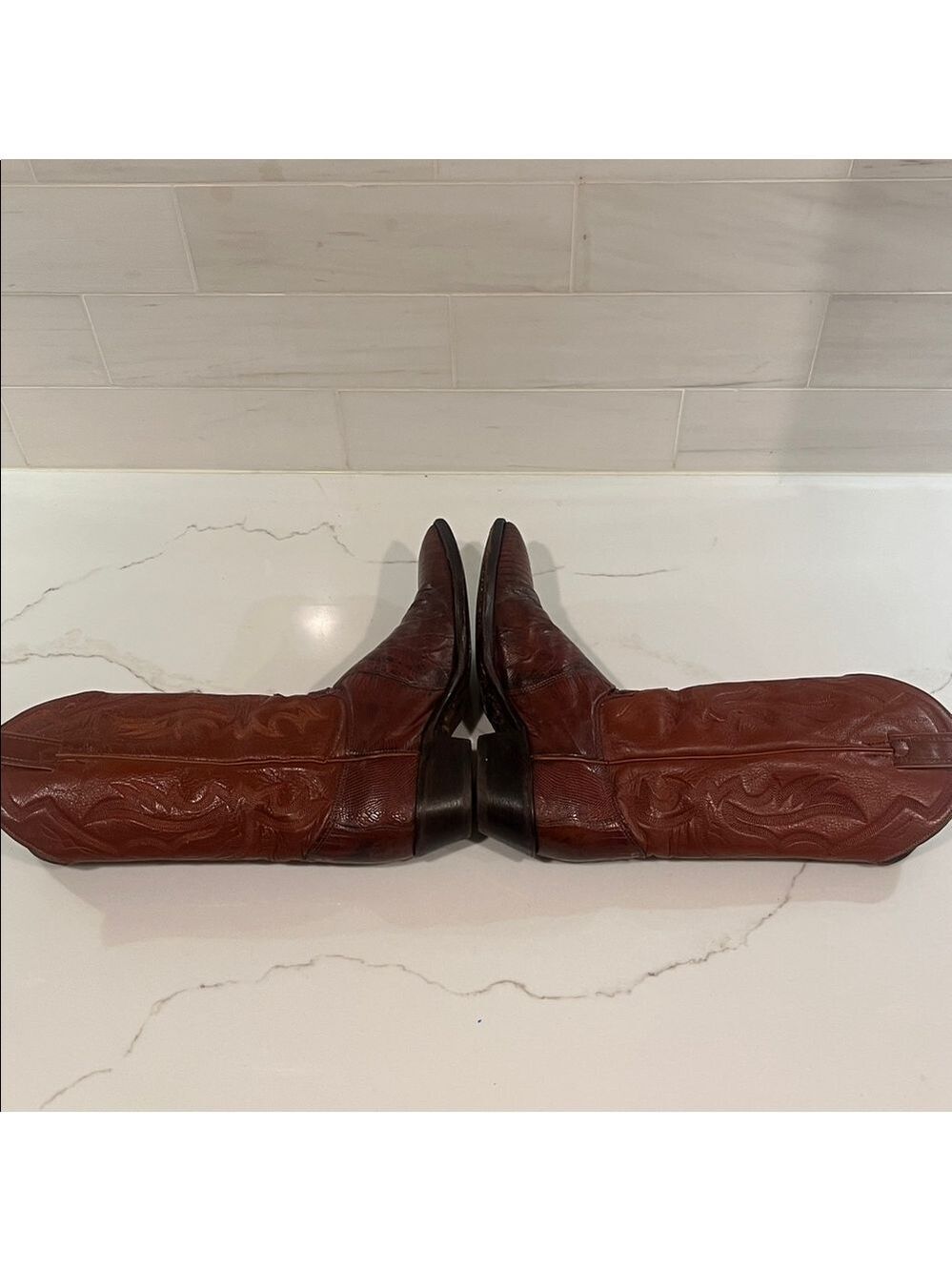 Justin 8303 Men's Exotic Leather Western Boot Peanut Brittle Lizard Round Toe - Picture 10 of 15